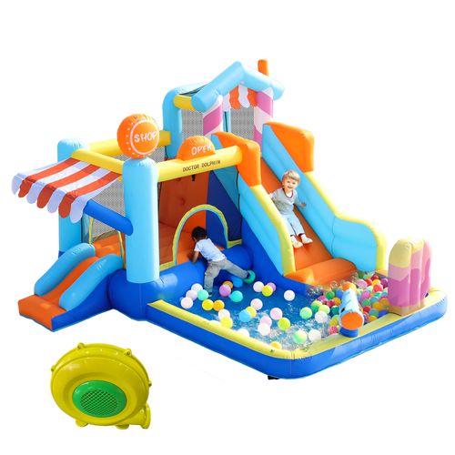 Château Gonflable Enfant Parc Aquatique Avec Souffleur 450 W, Bleu