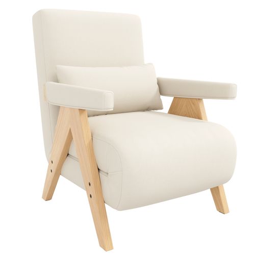 Fauteuil Convertible 87x64x60 Cm En Lin Beige - Dossier 6 Positions