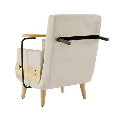 Fauteuil Convertible 3-en-1 88×74,5×66 Cm Lin Beige Avec Coussin Et Tablette