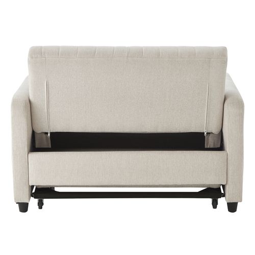 Canapé Convertible 2 Places 166x95 Cm – Canapé-lit, Dossier 3 Positions, Tissu Coton-lin Beige