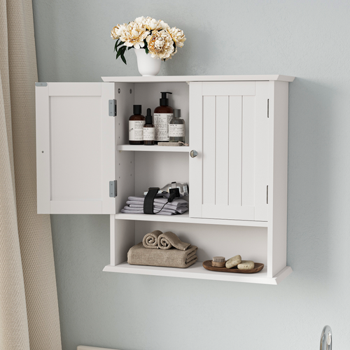 Armoire De Salle De Bain Murale Blanche Mdf 54,6x19,8x59,9 Cm Avec 2 Portes