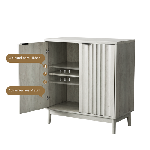 Buffet Gris Avec Portes Rainurées Et Étagères Réglables, Salon Et Entrée