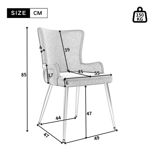 Lot De 2 Chaises En Velours Gris, Pieds Métal Argenté, Salle à Manger