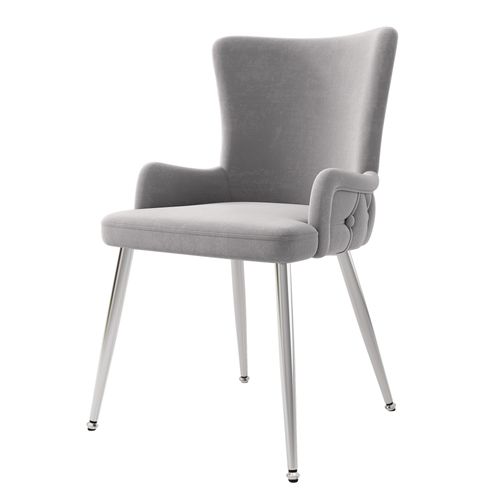 Lot De 2 Chaises En Velours Gris, Pieds Métal Argenté, Salle à Manger
