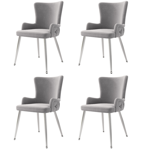 Lot De 4 Chaises De Salle à Manger En Velours Gris, Pieds Métal Argenté - Salle à Manger