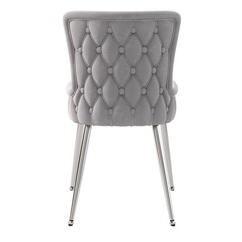 Lot De 4 Chaises De Salle à Manger En Velours Gris, Pieds Métal Argenté - Salle à Manger