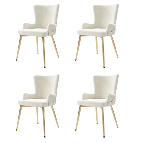 Lot De 4 Chaises Salle à Manger En Velours Beige, Pieds En Métal Doré, Design Moderne