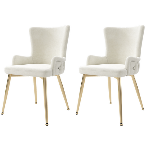 Lot De 2 Chaises De Table Velours Beige, Pieds Métal Doré, Design Moderne