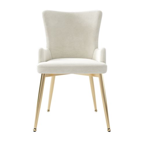 Lot De 2 Chaises De Table Velours Beige, Pieds Métal Doré, Design Moderne