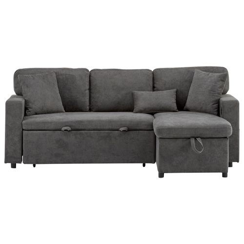 Canapé D'angle Convertible 4 Places Avec Coffre De Rangement Et Port USB, Tissu Gris Foncé