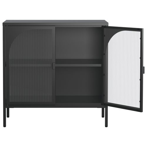 Buffet 80×80×35 Cm, 2 Portes En Verre, 1 Étagère Réglable, Métal Noir