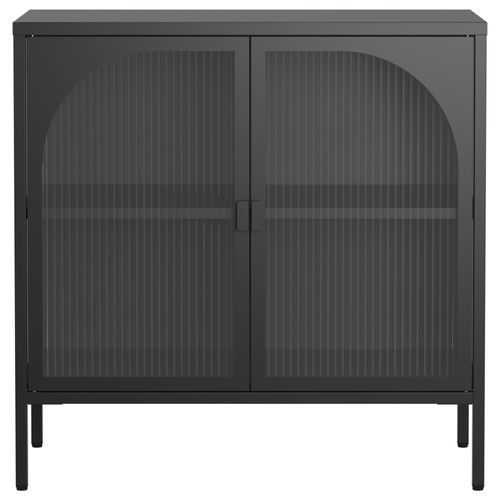 Buffet 80×80×35 Cm, 2 Portes En Verre, 1 Étagère Réglable, Métal Noir