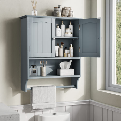 Armoire Murale Salle De Bain 56,8x19x70 Cm Mdf Gris Clair Avec 2 Portes