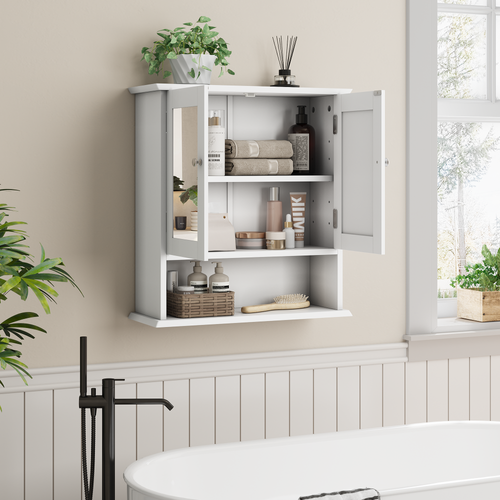 Armoire De Salle De Bain Murale Avec Miroir 54,6x19,8x60 Cm, Mdf Blanc