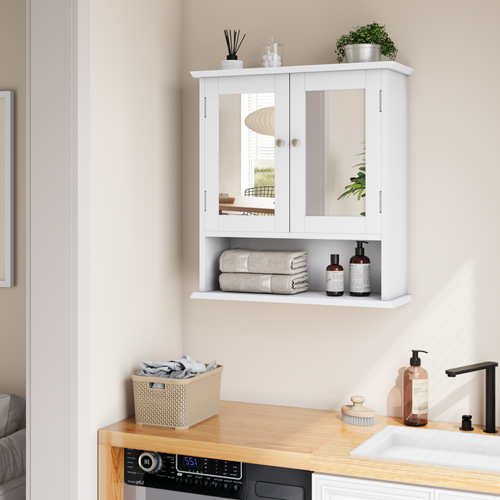 Armoire De Salle De Bain Murale Avec Miroir 54,6x19,8x60 Cm, Mdf Blanc