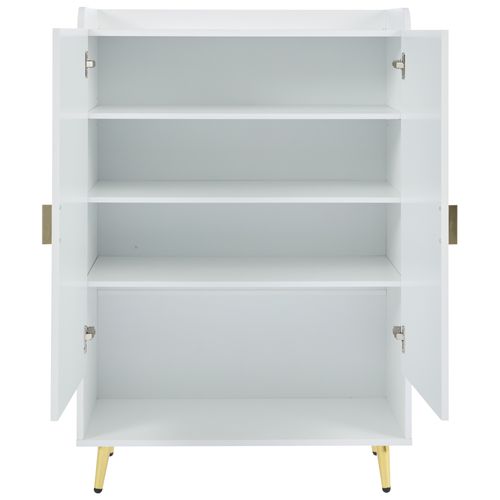 Meuble à Chaussures 75x37x110 Cm, Mdf Blanc Mat, 3 Niveaux + Tiroir Ouvert, Portes Doubles