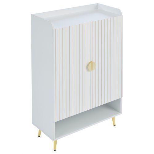 Meuble à Chaussures 75x37x110 Cm, Mdf Blanc Mat, 3 Niveaux + Tiroir Ouvert, Portes Doubles