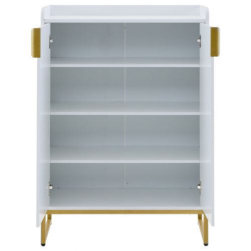 Meuble à Chaussures 75x37x105 Cm Blanc Avec 4 Étagères, Pieds Métal Doré