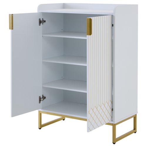 Meuble à Chaussures 75x37x105 Cm Blanc Avec 4 Étagères, Pieds Métal Doré