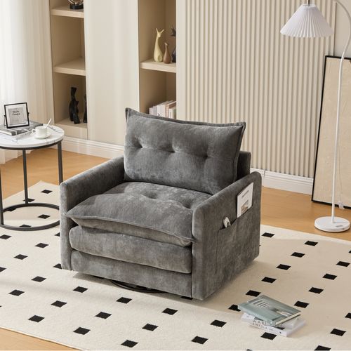 Fauteuil Pivotant 360° Avec Accoudoirs, Tissu Chenille Gris, Mousse à Mémoire