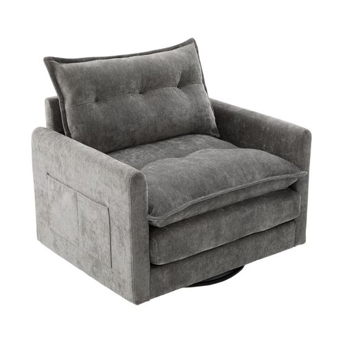 Fauteuil Pivotant 360° Avec Accoudoirs, Tissu Chenille Gris, Mousse à Mémoire