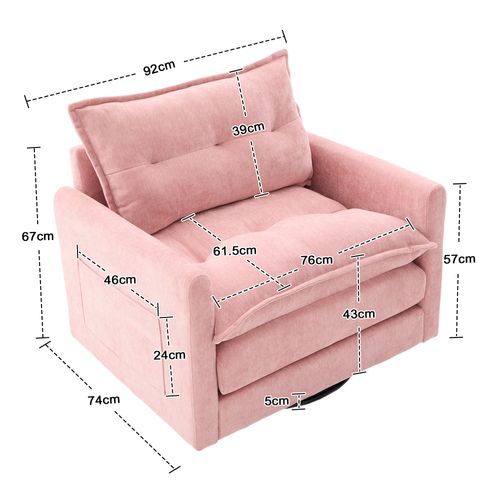 Fauteuil Lounge Pivotant 360° Avec Accoudoirs, Tissu Chenille Rose, Mousse à Mémoire