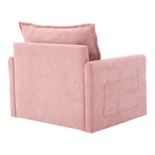 Fauteuil Lounge Pivotant 360° Avec Accoudoirs, Tissu Chenille Rose, Mousse à Mémoire