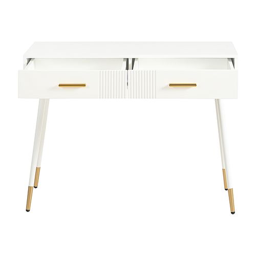 Coiffeuse/bureau 100x40 Cm Blanc Avec 2 Tiroirs, Pieds En Métal