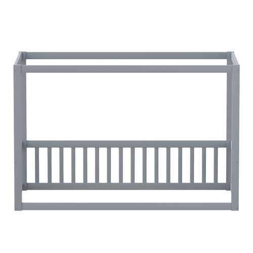 Lit Enfant 90 X 200 Cm Cabane Bois Gris, Design Au Sol, Barrières De Sécurité