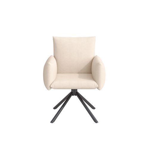 Lot De 6 Chaises Velours Beige Pivotantes, Pieds Métal, Avec Accoudoirs, Salle à Manger Et Bureau