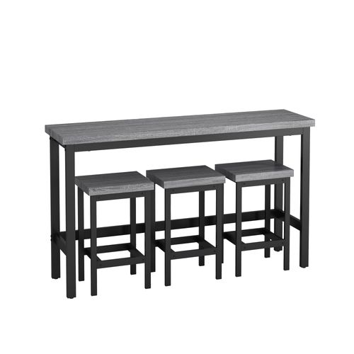 Ensemble Table Bar 148 X 40 X 90 Cm Avec 3 Tabourets, Métal Gris