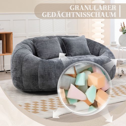 Canapé 2 Places Pouf En Chenille Gris, Mousse à Mémoire, Chambre Et Salon, Intérieur Et Extérieur