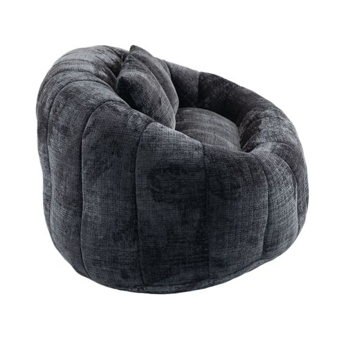 Canapé Pouf 2 Places En Chenille Noir, Mousse Mémoire Haute Densité, Sans Montage, Chambre/salon