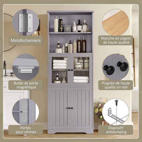 Colonne De Salle De Bain En Mdf Gris Avec 4 Portes Et Niches Ouvertes