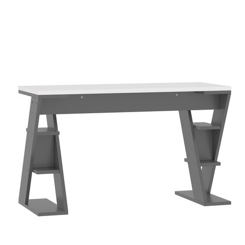 Bureau Gris Et Blanc 120x50 Cm Avec Pieds En X Et Étagères, Rangement