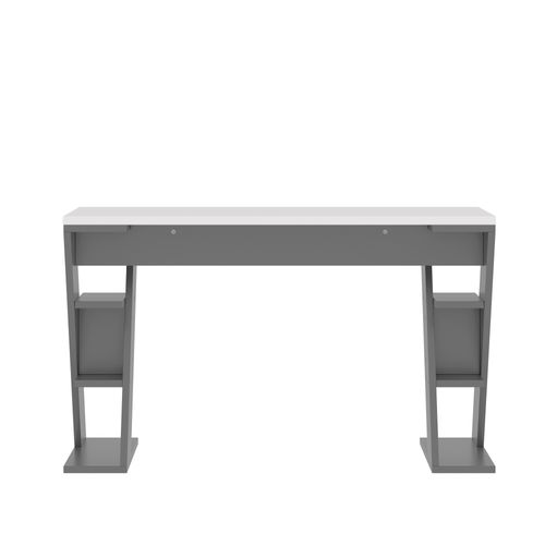 Bureau Gris Et Blanc 120x50 Cm Avec Pieds En X Et Étagères, Rangement