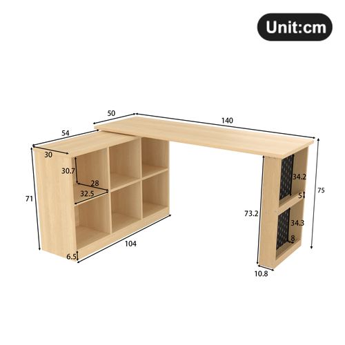 Bureau Modulable Avec Rangements — 6 Compartiments, Plateau 18 Mm, Panneau Métal, Bois Naturel