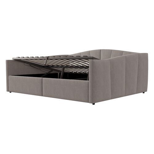 Lit Banquette 140x200 Cm En Velours Gris, Coffre De Rangement Hydraulique Et Sommier à Lattes