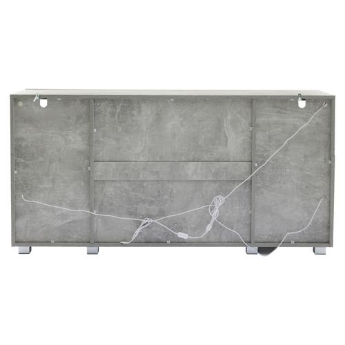 Buffet 140x40x70 Cm Gris Ciment Avec LED, 4 Portes Et Étagères En Verre, Salon