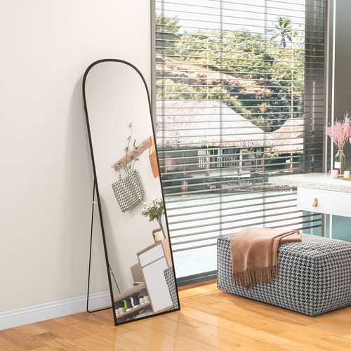 Miroir Sur Pied 161,5 Cm Cadre Métal Noir, Poser Et Mural