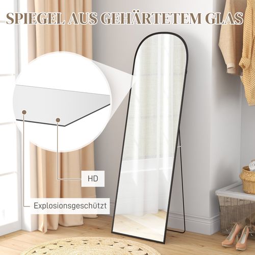 Miroir Sur Pied 161,5 Cm Cadre Métal Noir, Poser Et Mural