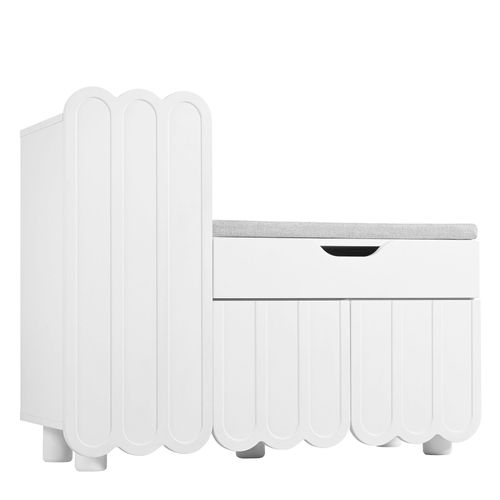 Meuble à Chaussures 3 Portes Avec Tiroir Et Assise Rembourrée 90x35x74,5 Cm Blanc