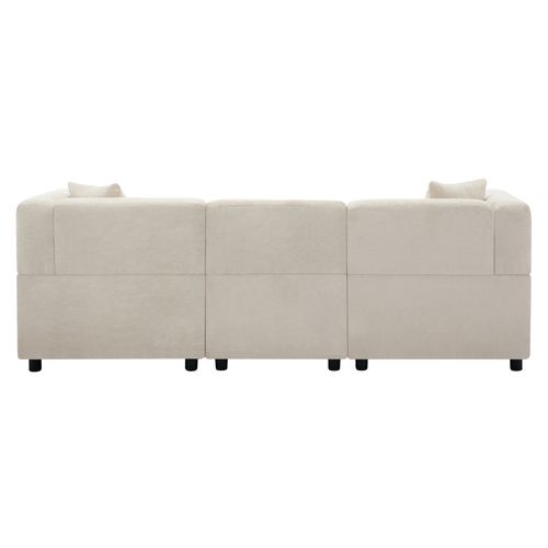Canapé D'angle 3 Places 204×126×69 Cm Avec Pouf Rangement Et 2 Coussins, Tissu Chenille Beige