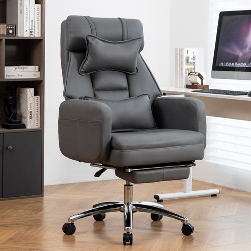 Fauteuil De Bureau Ergonomique Pivotant Inclinable 155°, Repose-pieds, Cuir Technologique Gris Foncé