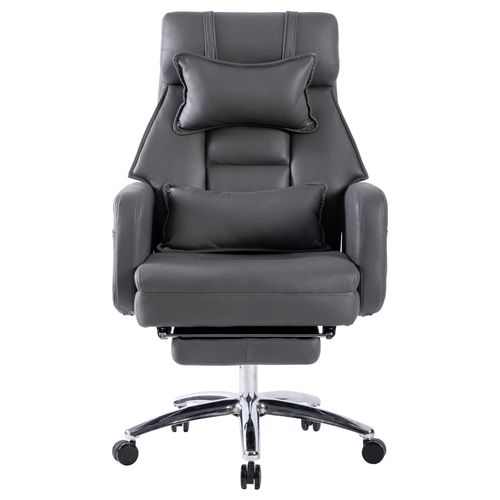Fauteuil De Bureau Ergonomique Pivotant Inclinable 155°, Repose-pieds, Cuir Technologique Gris Foncé