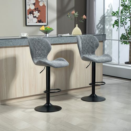 Lot De 2 Tabourets De Bar Pivotants Hauteur Réglable, Repose-pieds, Tissu Chenille Gris Foncé