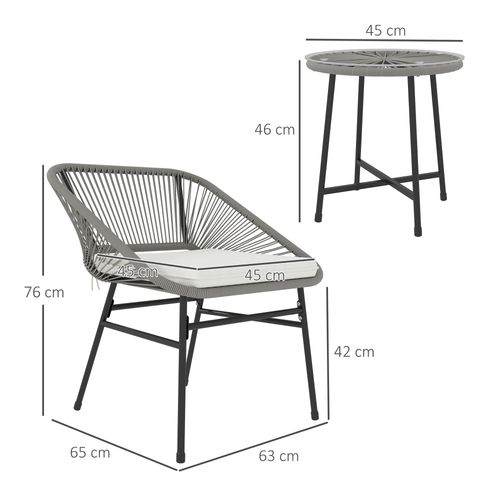 Ensemble Table Ronde 45 Cm Et 2 Chaises, 3 Pièces Balcon/jardin/terrasse, 2 Personnes, Gris Foncé