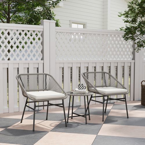 Ensemble Table Ronde 45 Cm Et 2 Chaises, 3 Pièces Balcon/jardin/terrasse, 2 Personnes, Gris Foncé