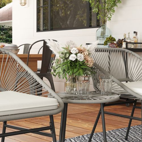 Ensemble Table Ronde 45 Cm Et 2 Chaises, 3 Pièces Balcon/jardin/terrasse, 2 Personnes, Gris Foncé