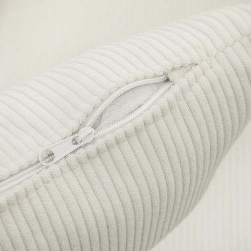 Fauteuil Blanc Crème Avec Coussin Lombaire Et Pieds En Bois D'hévéa, Velours Côtelé